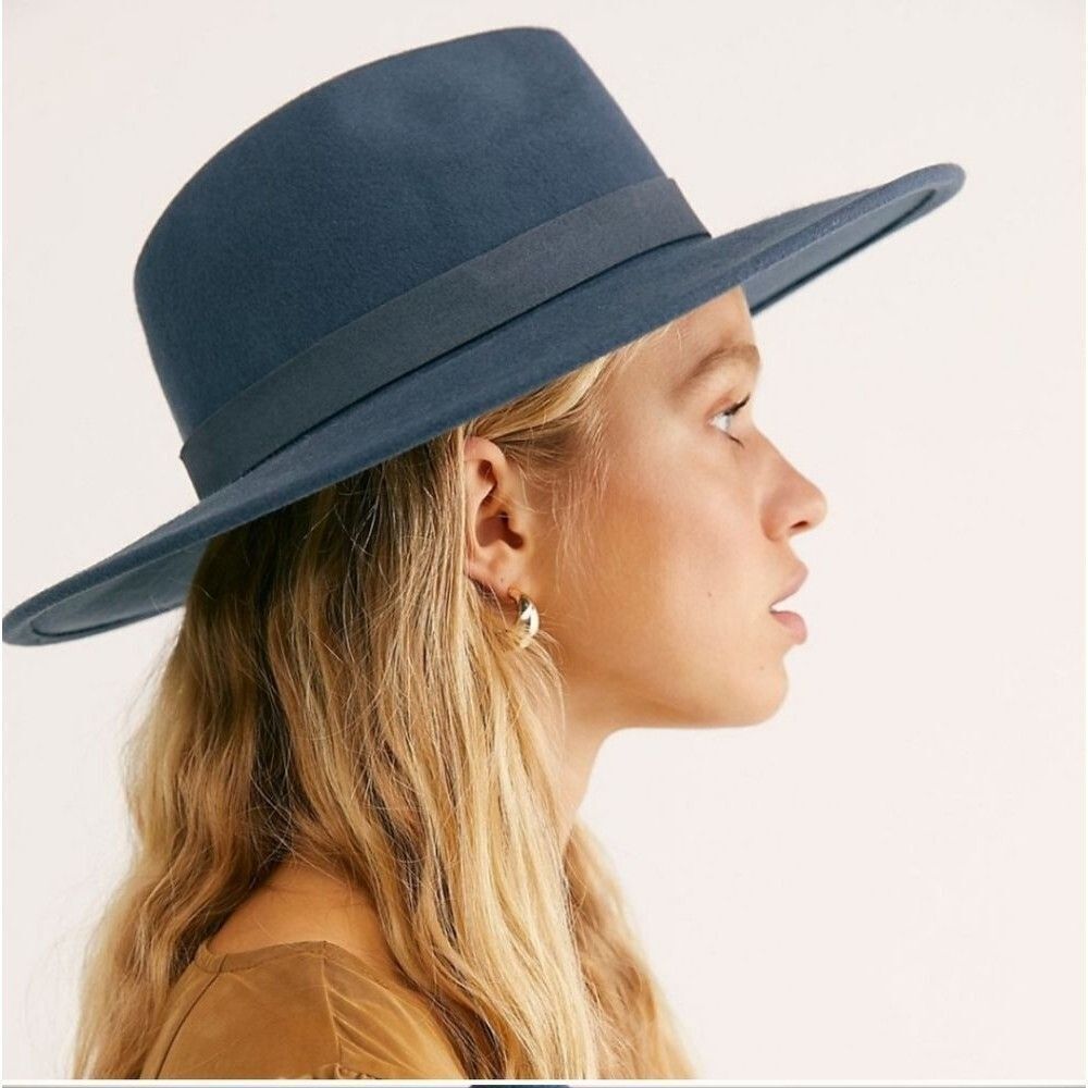 Free People Wide Brim Fedora Hat in Slate Blue